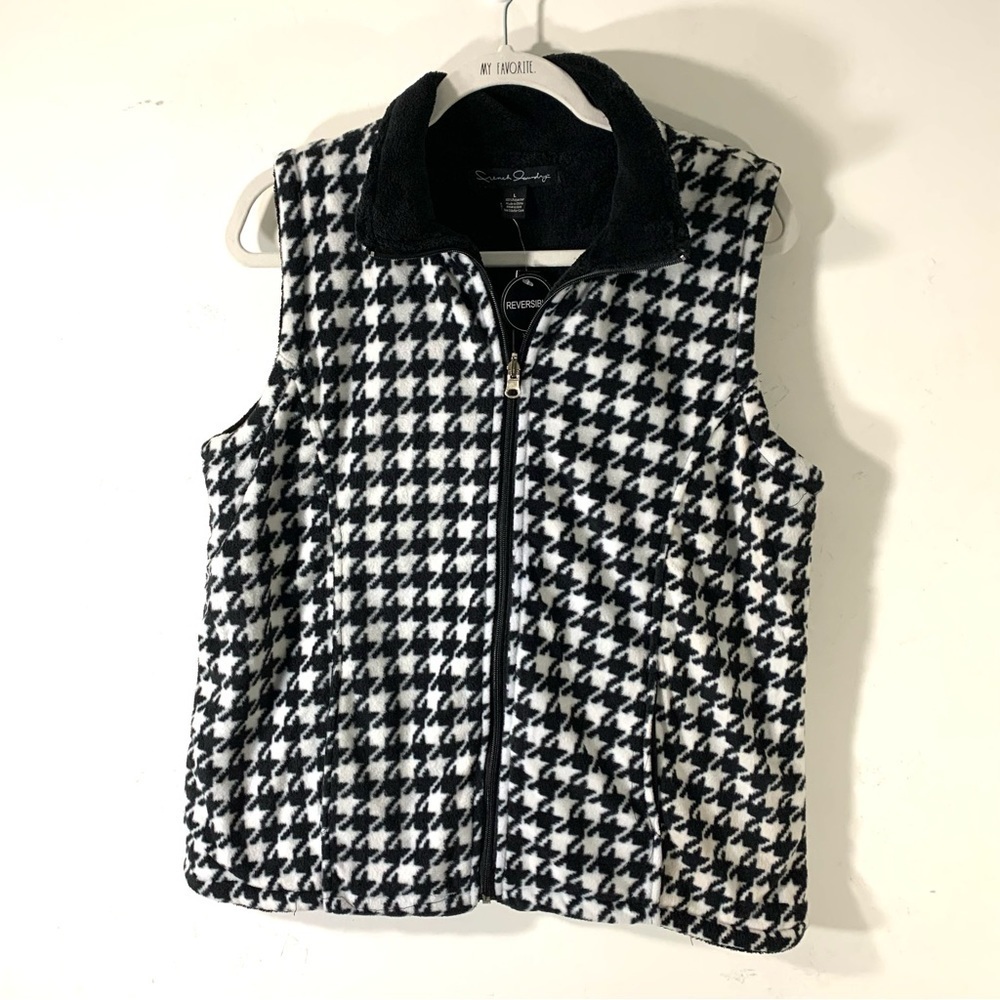 2/$35 French Laundry Reversible Vest Plush Black Houndstooth
